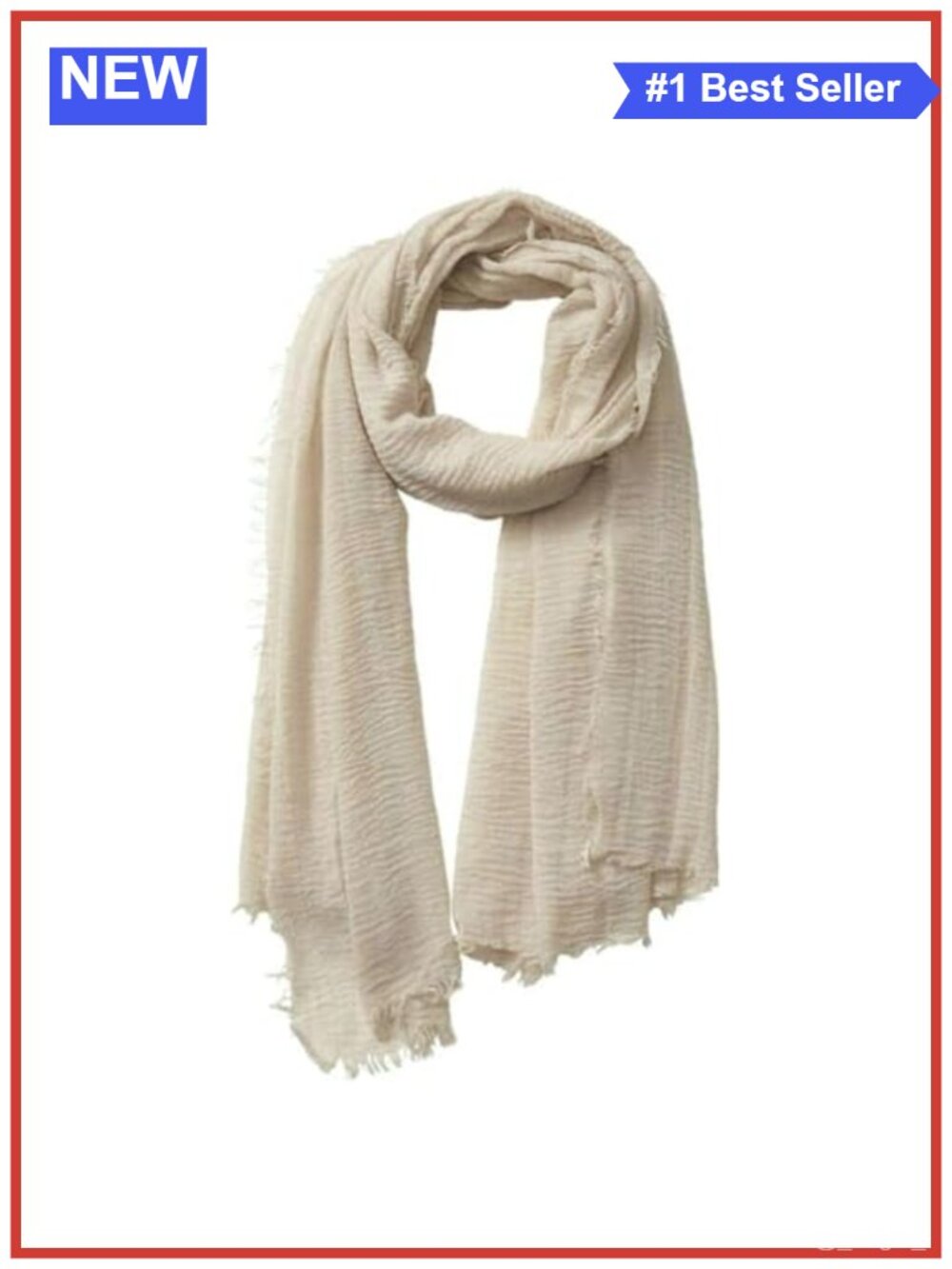 Crinkle Cotton Blend Vintage Soft Scarf with Fringed Edges Shawl Travel